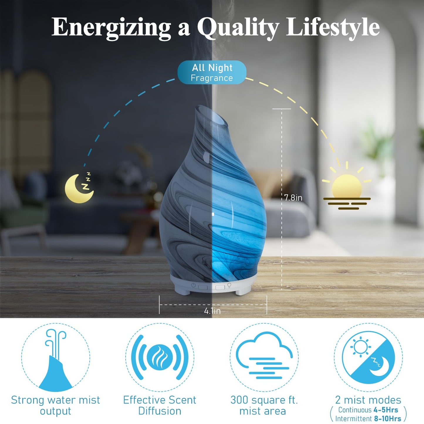 Essential Oil Diffuser 120ML Glass Ultrasonic Aromatherapy Humidifier – 7-Color LED Lights, Auto-Off, Ultra-Quiet