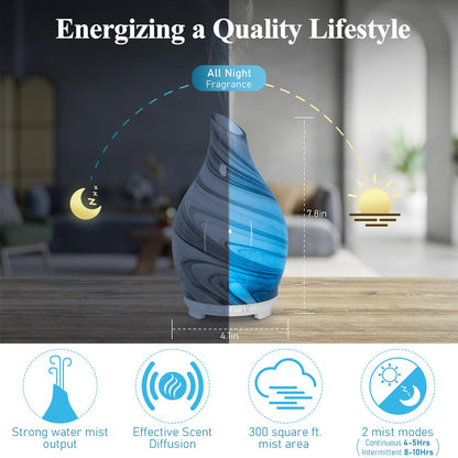 Essential Oil Diffuser 120ML Glass Ultrasonic Aromatherapy Humidifier – 7-Color LED Lights, Auto-Off, Ultra-Quiet