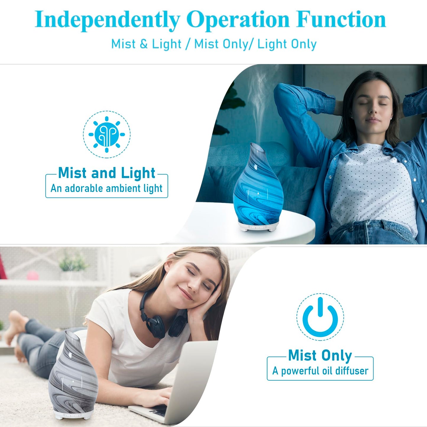 Essential Oil Diffuser 120ML Glass Ultrasonic Aromatherapy Humidifier – 7-Color LED Lights, Auto-Off, Ultra-Quiet