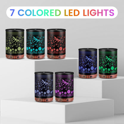 Essential Oil Diffuser 120ML – Metal Aromatherapy Diffuser with Auto Shut-Off, 7 Color LED Lights (Dragonfly)
