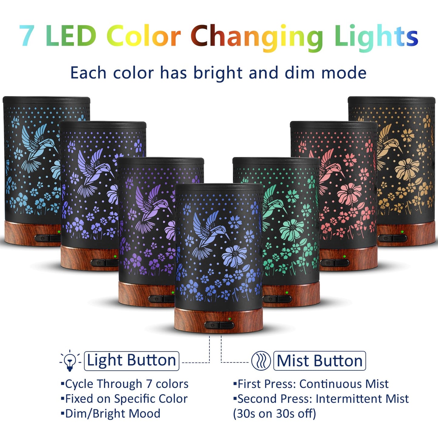 Essential Oil Diffuser 150ml – Metal Cover, 7-Color Light, Auto-Off | Aromatherapy