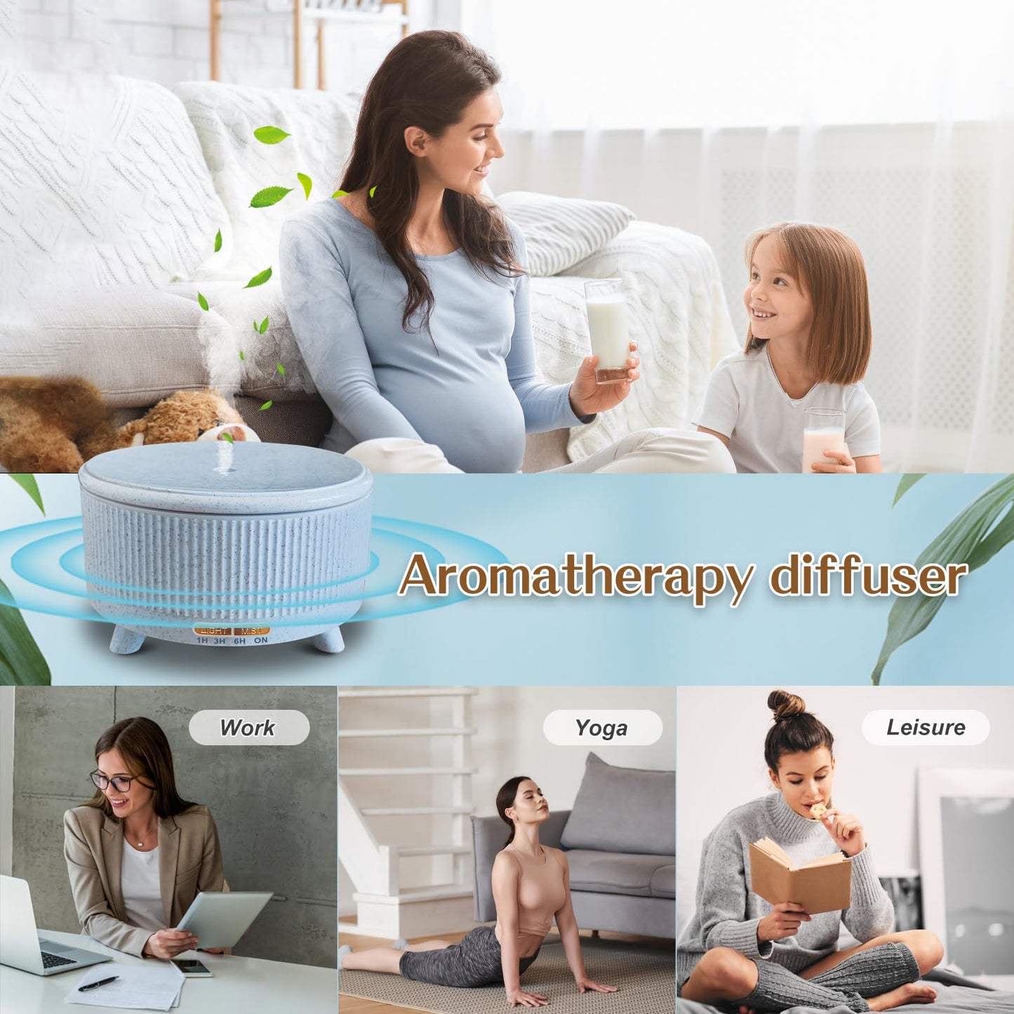 Essential Oil Diffuser 500ml for Home – Large Room Aromatherapy, 7-Color Lights, 3 Mist Modes, Auto Off