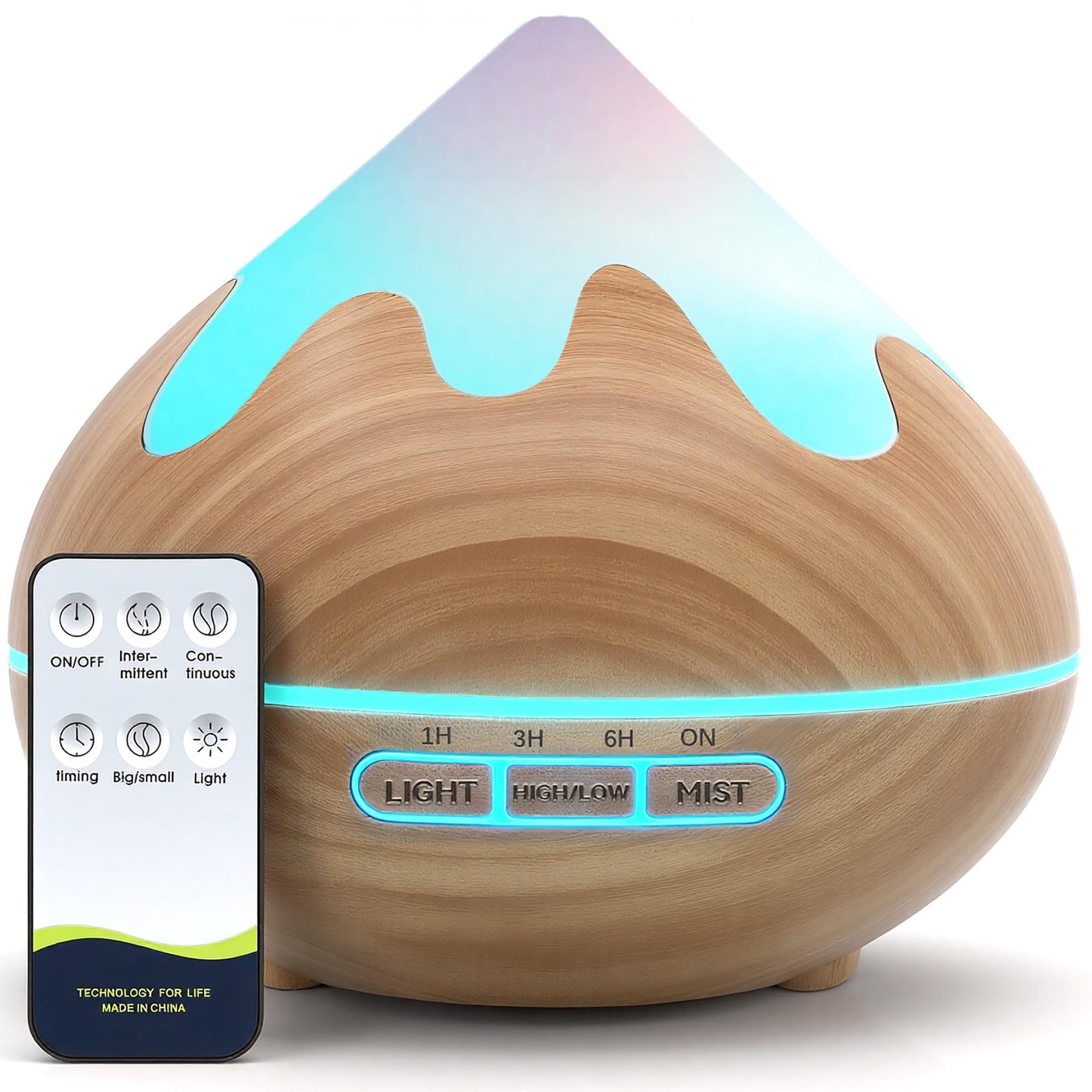 Essential Oil Diffuser 500ML Ultrasonic Large Diffuser with Remote, 14 Color LED, 2 Mist Modes (Brown)
