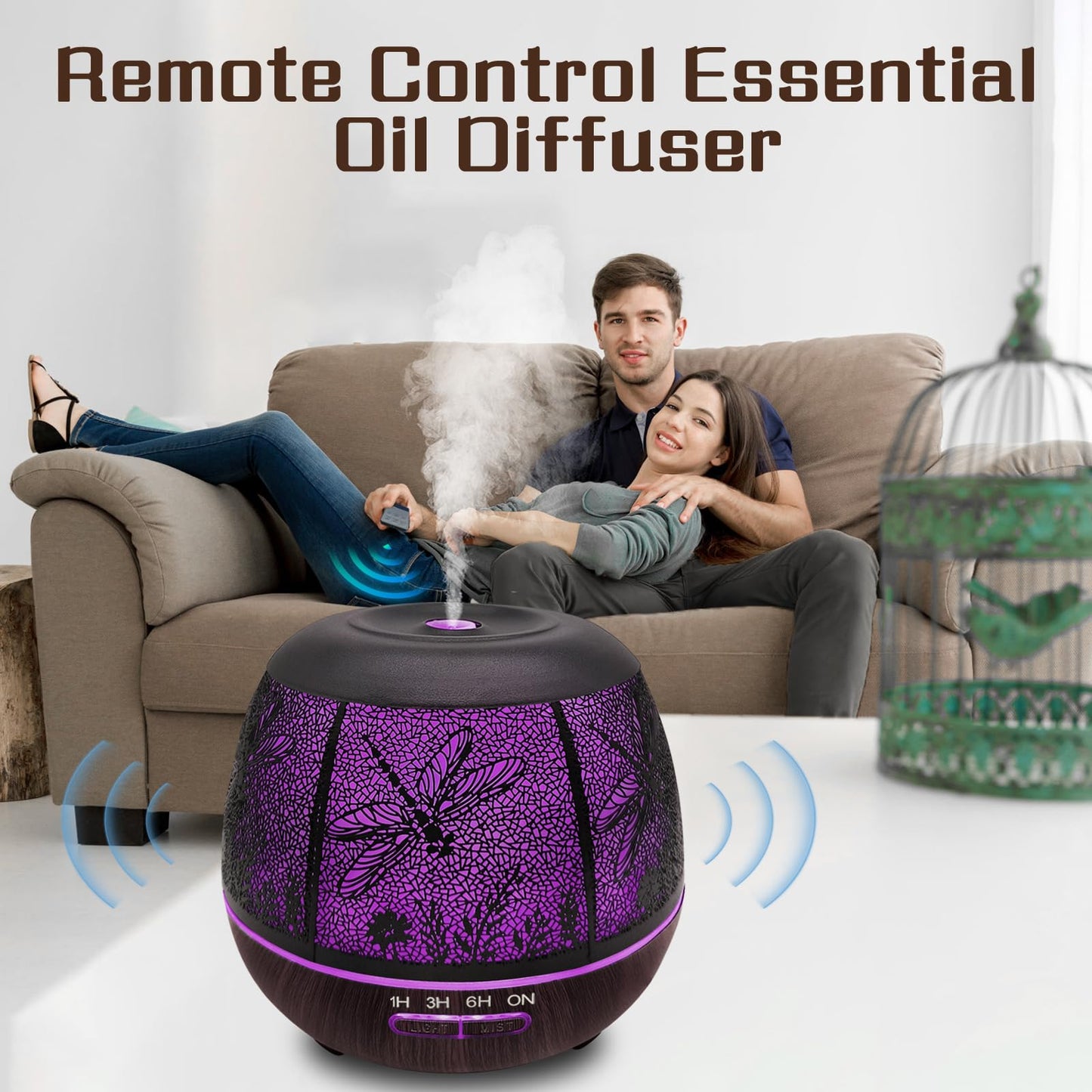 Essential Oil Diffuser 400ml for Bedroom - Remote, Auto Off, 7 Color Lights