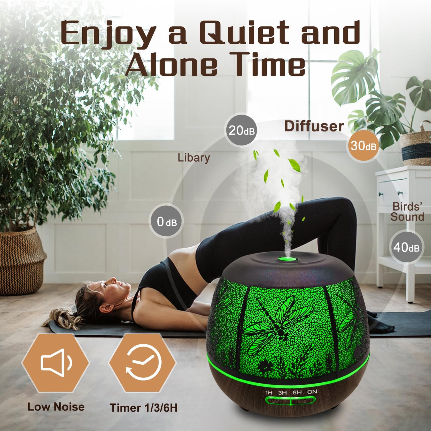 Essential Oil Diffuser 400ml for Bedroom - Remote, Auto Off, 7 Color Lights