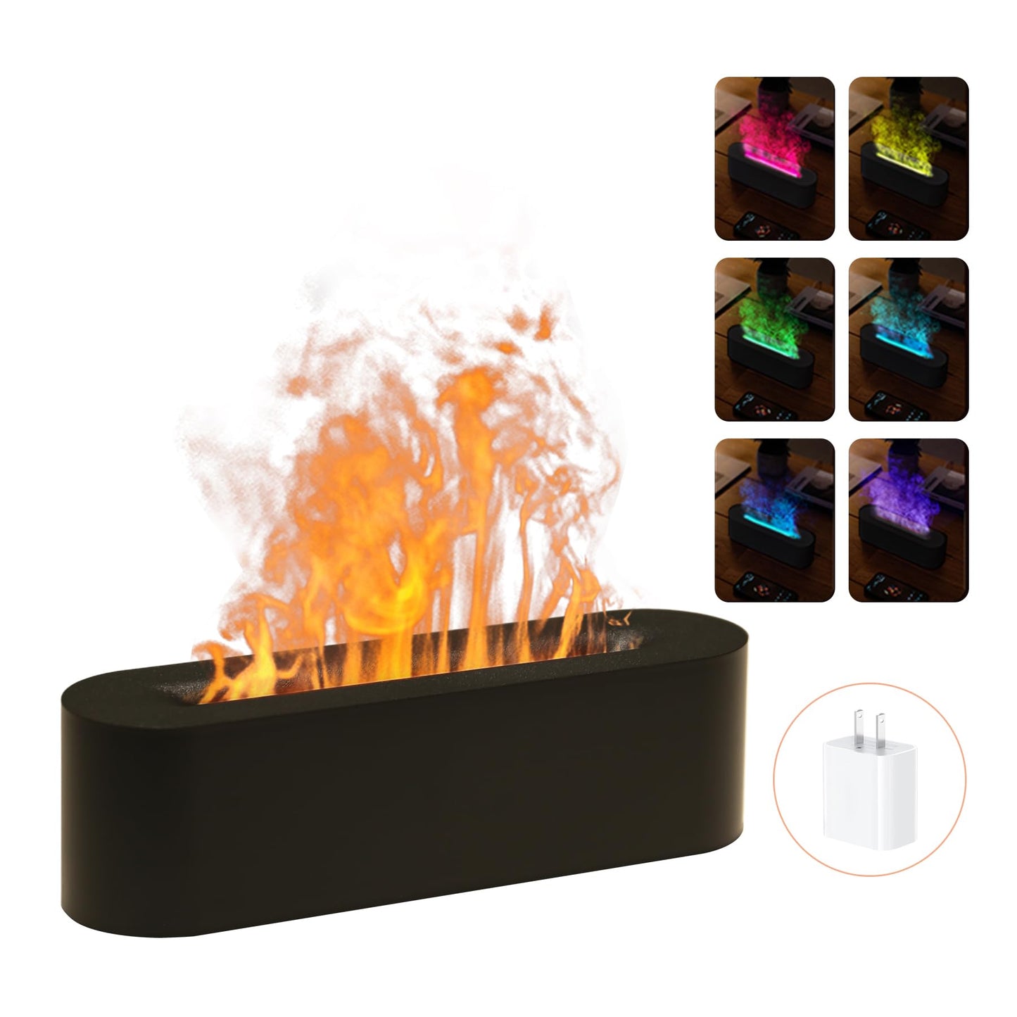 Essential Oil Diffuser Flame Black – Colorful Water Vapor Humidifier for Aromatherapy
