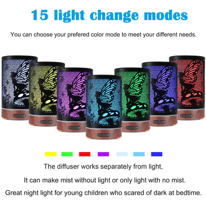 Essential Oil Diffuser - Ultrasonic Aromatherapy Humidifier with 7 Color LED Lights | Auto Shut-Off (Flower Fairy)