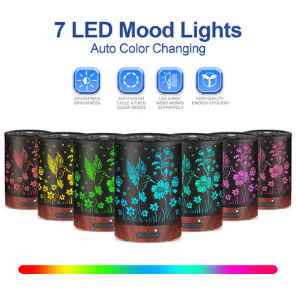 Essential Oil Diffuser with 7 Color Lights – Auto-Off, Cool Mist Humidifier | Home & Office | Hummingbird
