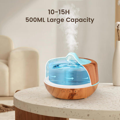 Essential Oil Diffuser 500ml Ultrasonic Diffuser - 2-in-1 Fragrance Diffuser & Humidifier with 7 Color LED Lights (Light Brown)