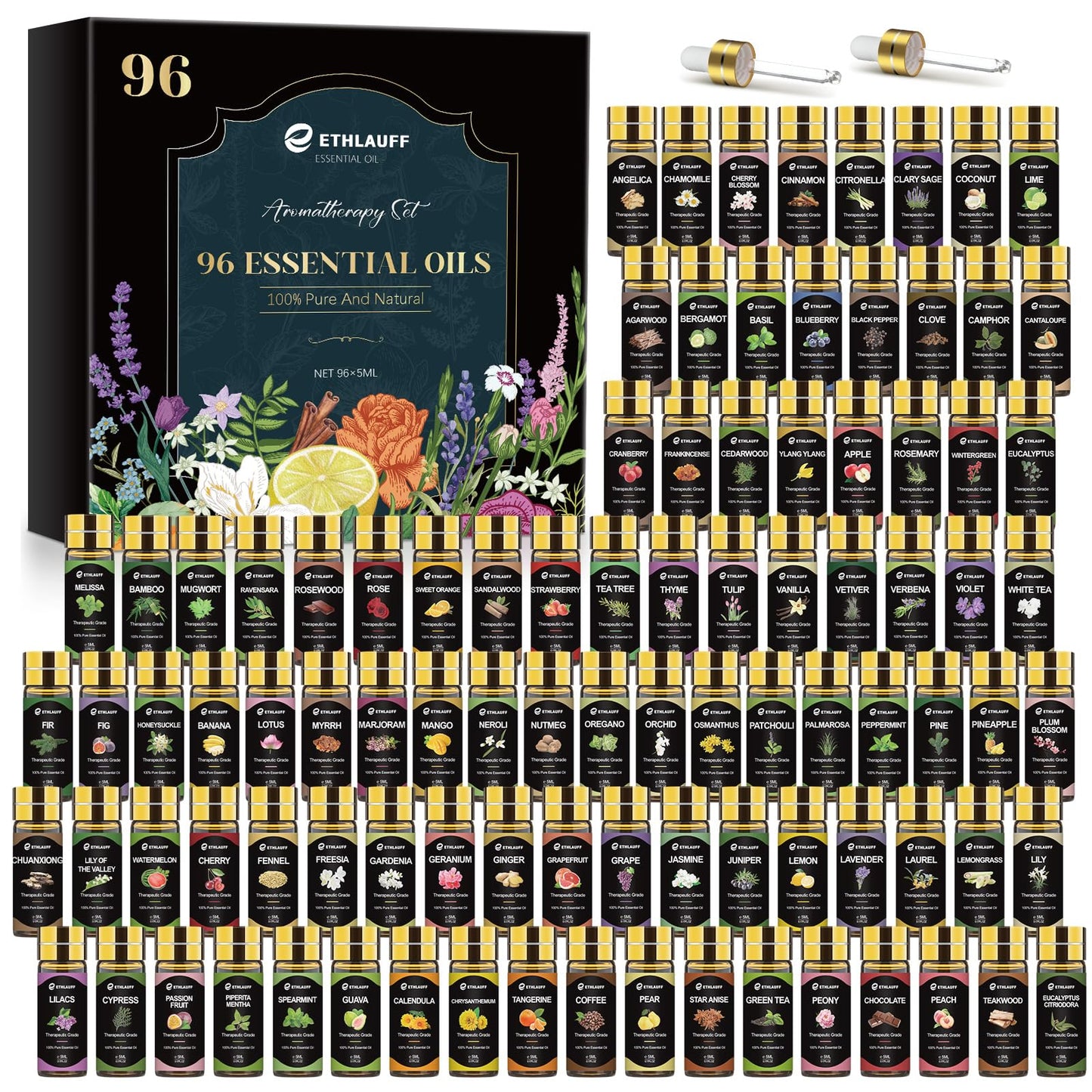 Essential Oil Set 96x5ml – Pure Essential Oils for Diffuser, Massage, Soap, Candle & Bath Bombs