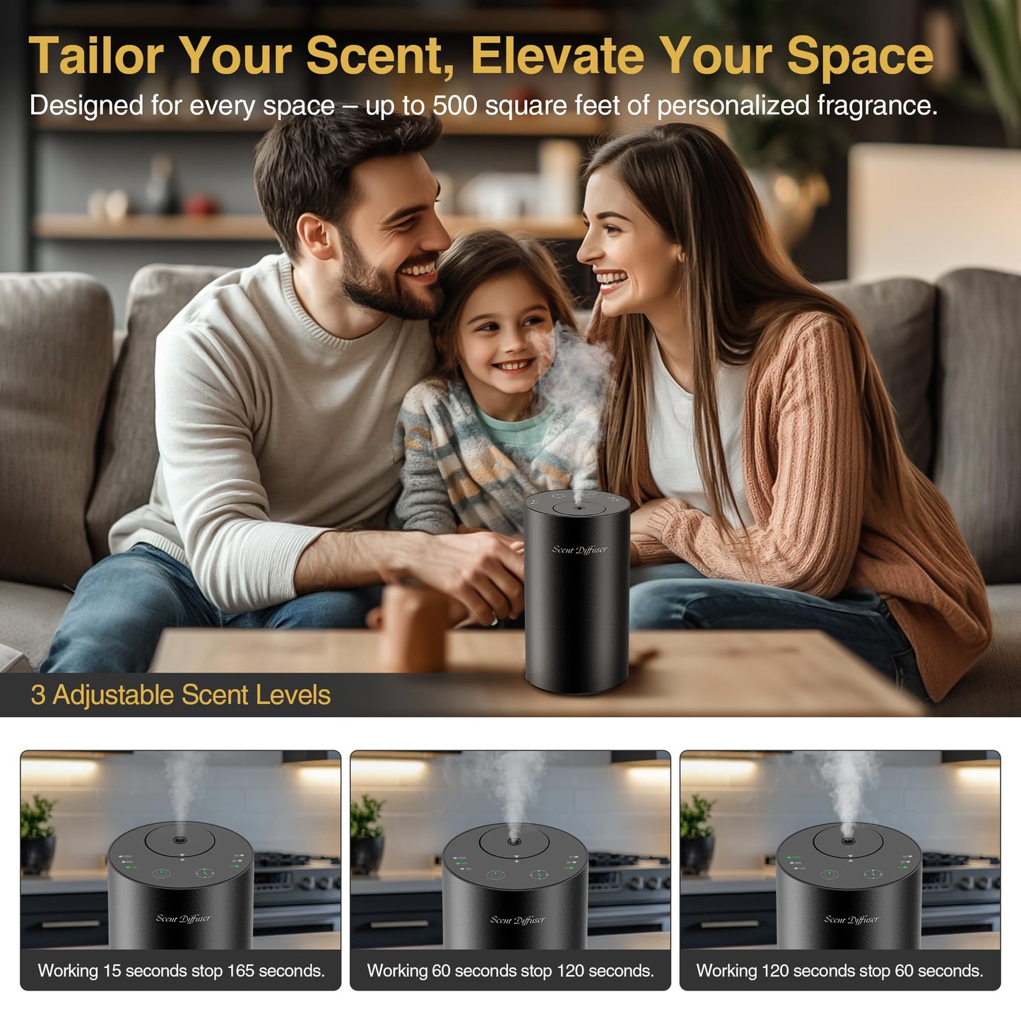 Waterless Essential Oil Diffuser Starter Kit - 2 Pack, Battery Operated, No Water Needed, 3x20ml Oils, Matte Black