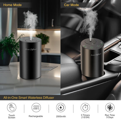 Waterless Essential Oil Diffuser Starter Kit - 2 Pack, Battery Operated, No Water Needed, 3x20ml Oils, Matte Black