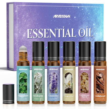 Essential Oils Roll-On Gift Set | Natural Aromatherapy Oils for Body, Skin & Massage