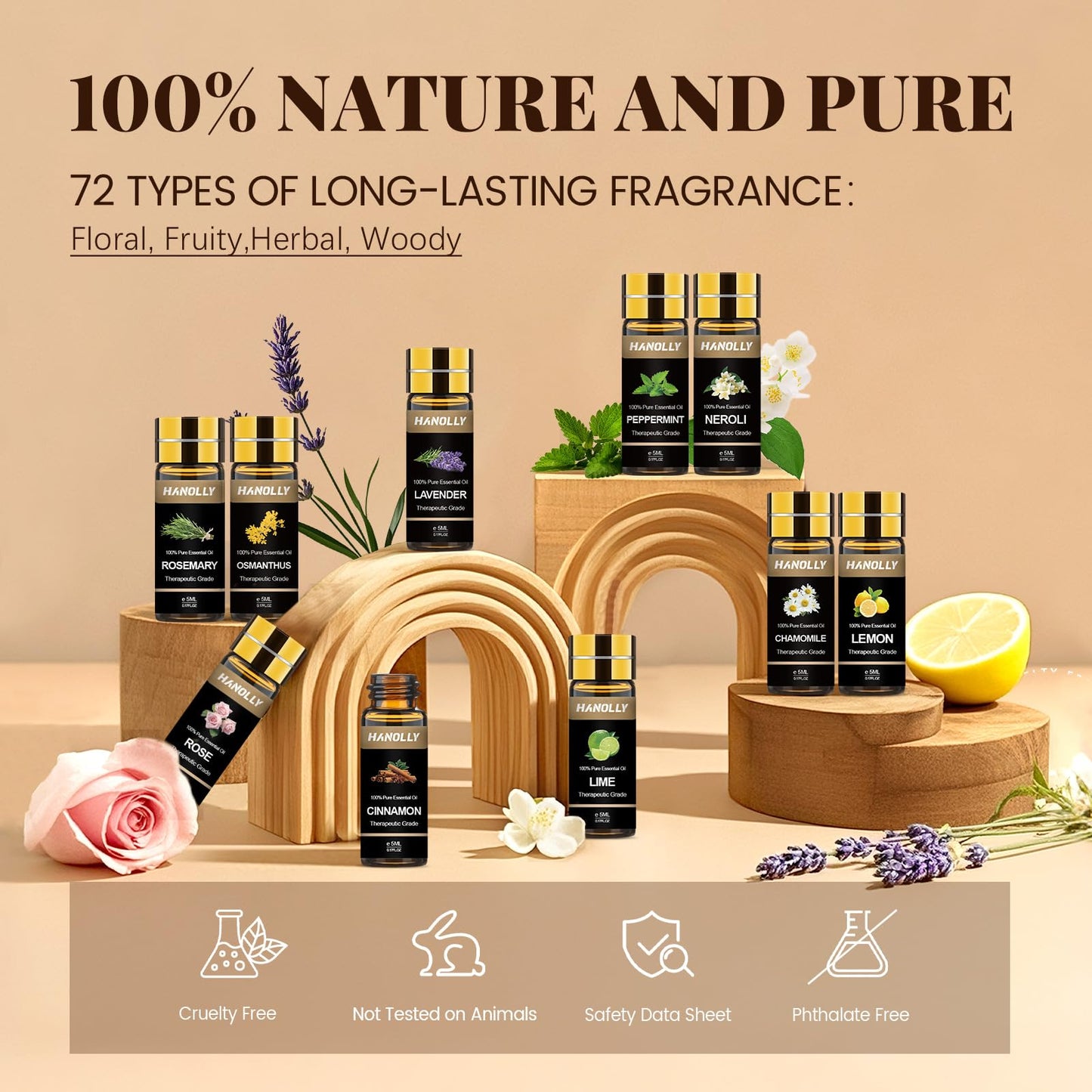 72-Piece Essential Oils Set - Pure Aromatherapy Oils 5ml Gift Box