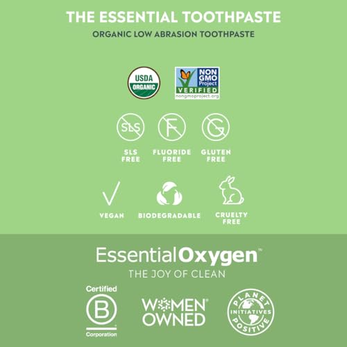 Essential Oxygen BR Certified Organic Toothpaste – Peppermint, 4oz (2 Pack)