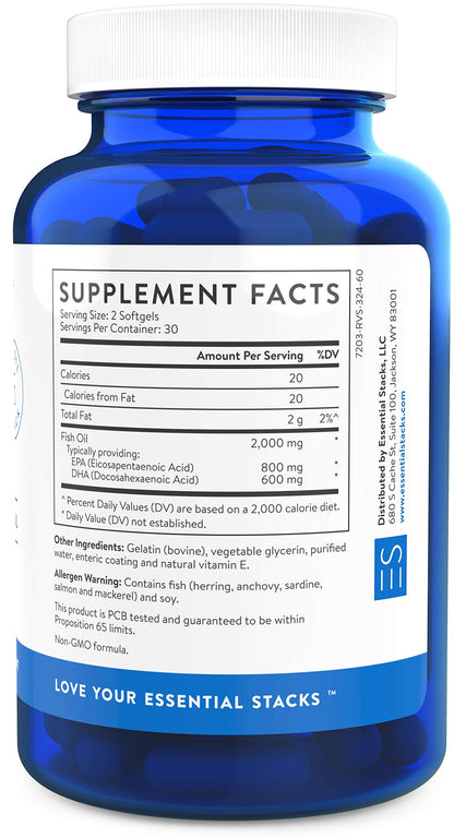 Essential Stacks Smart Omega 3 – Burpless Enteric 1400mg EPA/DHA (60 Caps)