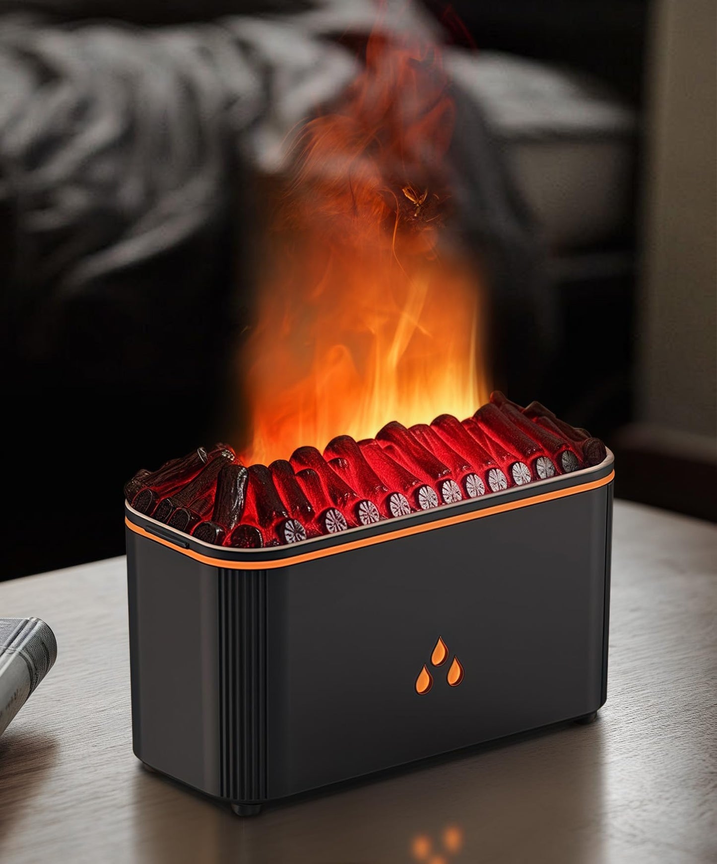 Essential Oil Diffuser with Flame Effect - 7-Color Lights, Auto Shut-Off (Black)