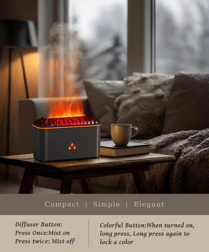 Essential Oil Diffuser with Flame Effect - 7-Color Lights, Auto Shut-Off (Black)