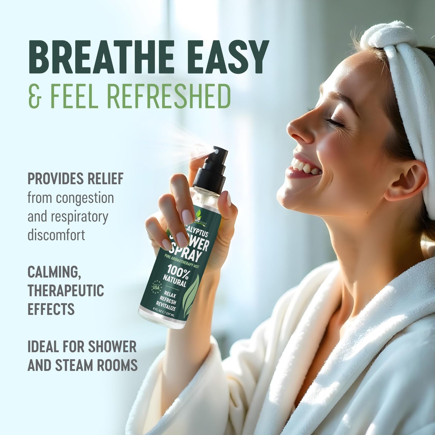 EssentiallyBased Eucalyptus Shower Spray 8oz – 100% Pure Organic