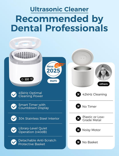 Estefanlo Ultrasonic Retainer Cleaner - 45kHz, LED Auto Timer, 200ml, 3 Modes for Dentures, Aligners & Mouth Guards