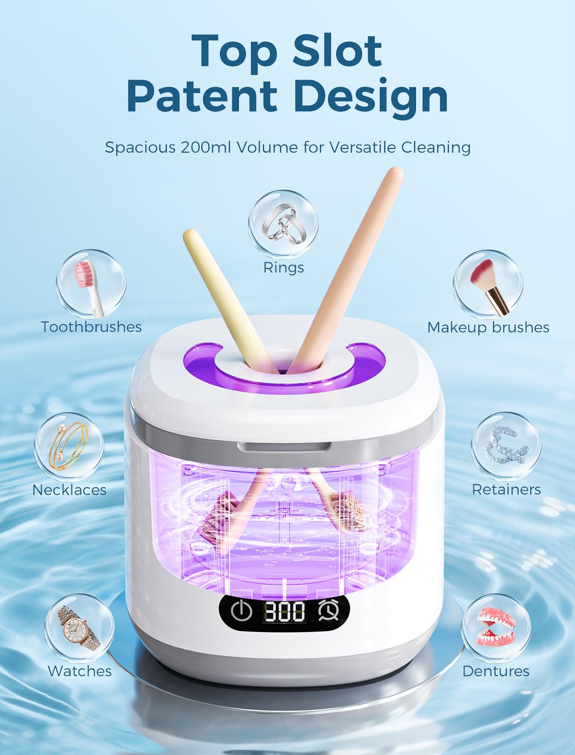 Estefanlo Ultrasonic Retainer Cleaner - 45kHz, LED Auto Timer, 200ml, 3 Modes for Dentures, Aligners & Mouth Guards