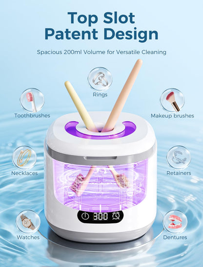Estefanlo Ultrasonic Retainer Cleaner - 45kHz, LED Auto Timer, 200ml, 3 Modes for Dentures, Aligners & Mouth Guards