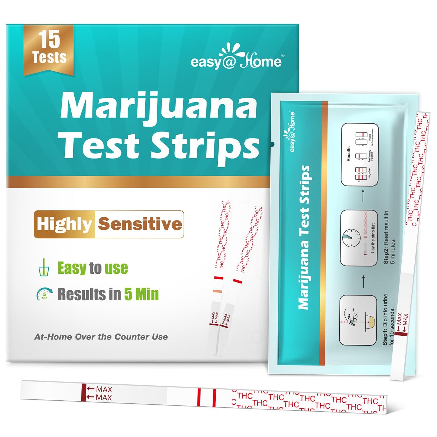 Easy@Home THC Test Strips ESTH-115 – 15 Pack Home Use 50 ng/mL Cut-Off