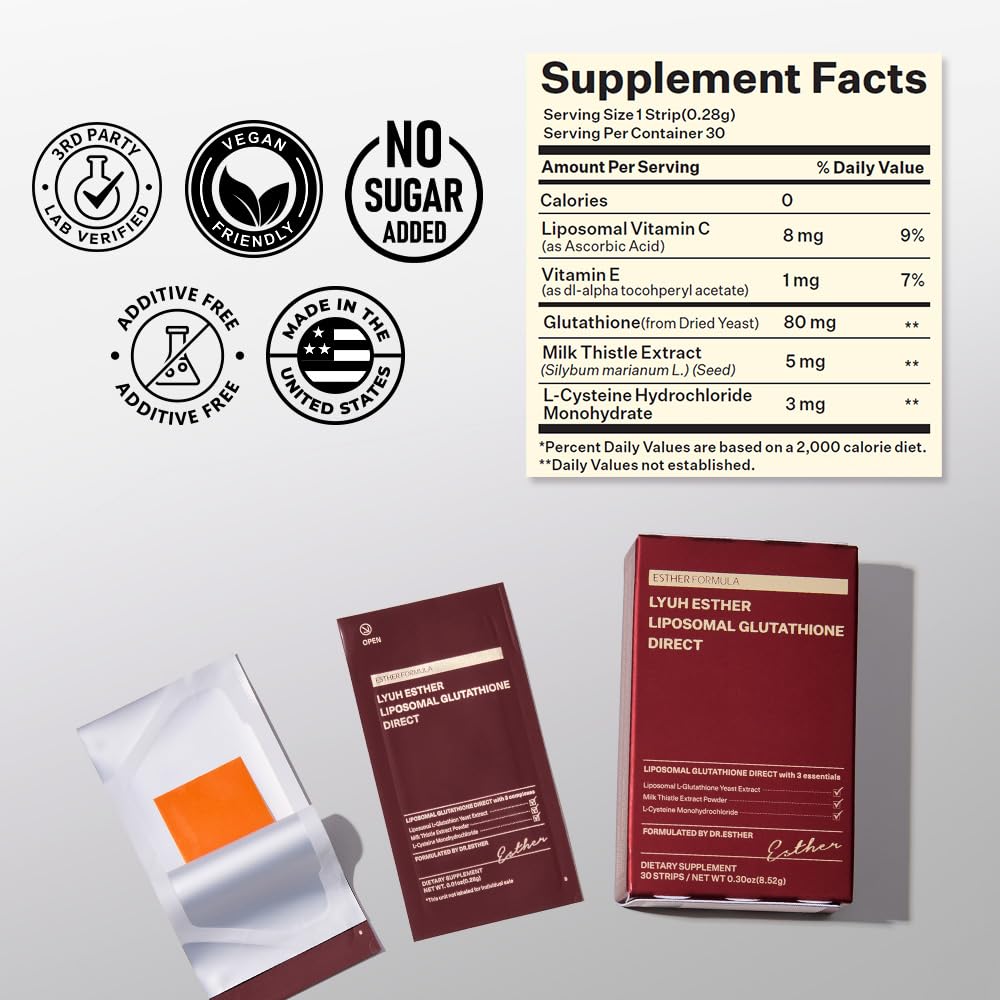 ESTHER FORMULA Liposomal Glutathione Strips 284mg×90 – Enhanced Absorption, Antioxidant Support, Made in USA