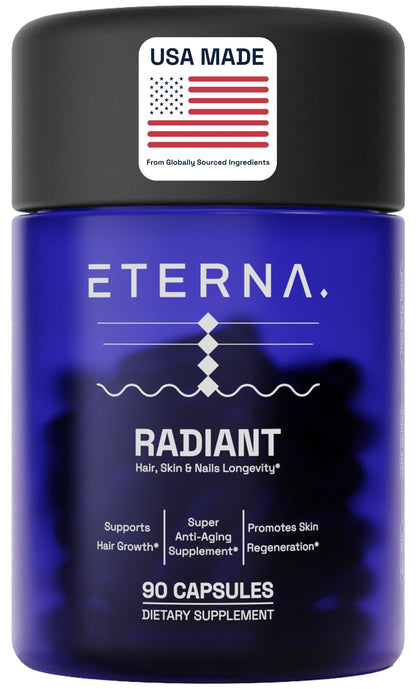ETERNA RADIANT Healthy Hair Growth Supplement – Biotin, Collagen, Keratin, Hyaluronic Acid | 10-in-1 Formula | 1 Month Supply