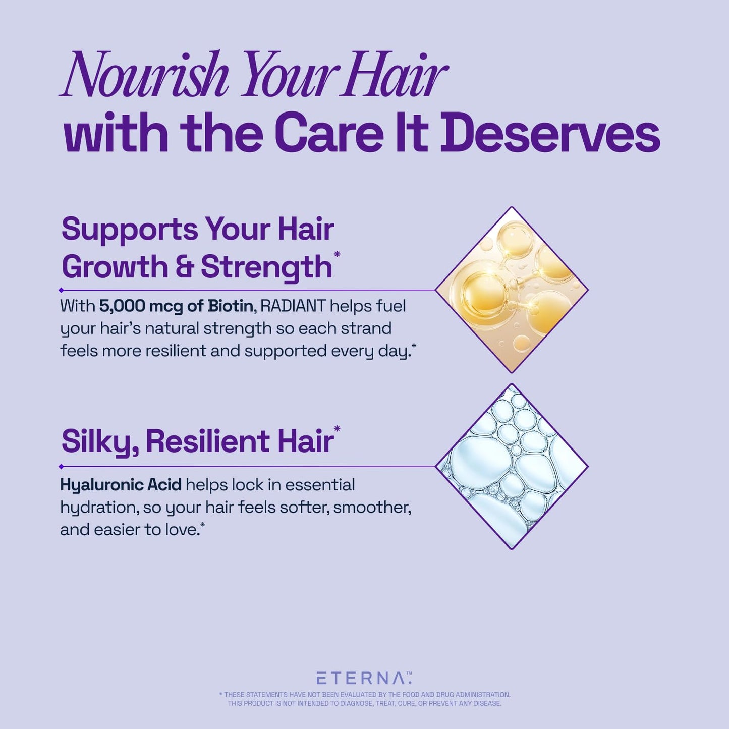 ETERNA RADIANT Healthy Hair Growth Supplement – Biotin, Collagen, Keratin, Hyaluronic Acid | 10-in-1 Formula | 1 Month Supply
