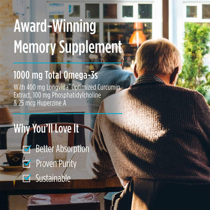 Nordic Naturals Omega Memory with Curcumin, Lemon - 60 Soft Gels | Omega-3 + Curcumin