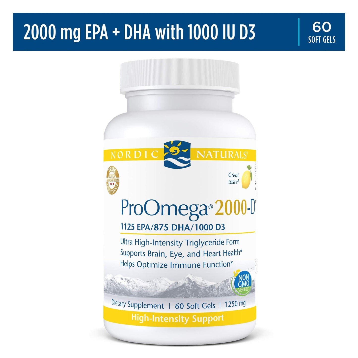 Nordic Naturals ProOmega 2000-D with Vitamin D3 – Lemon Flavor, 60 Soft Gels