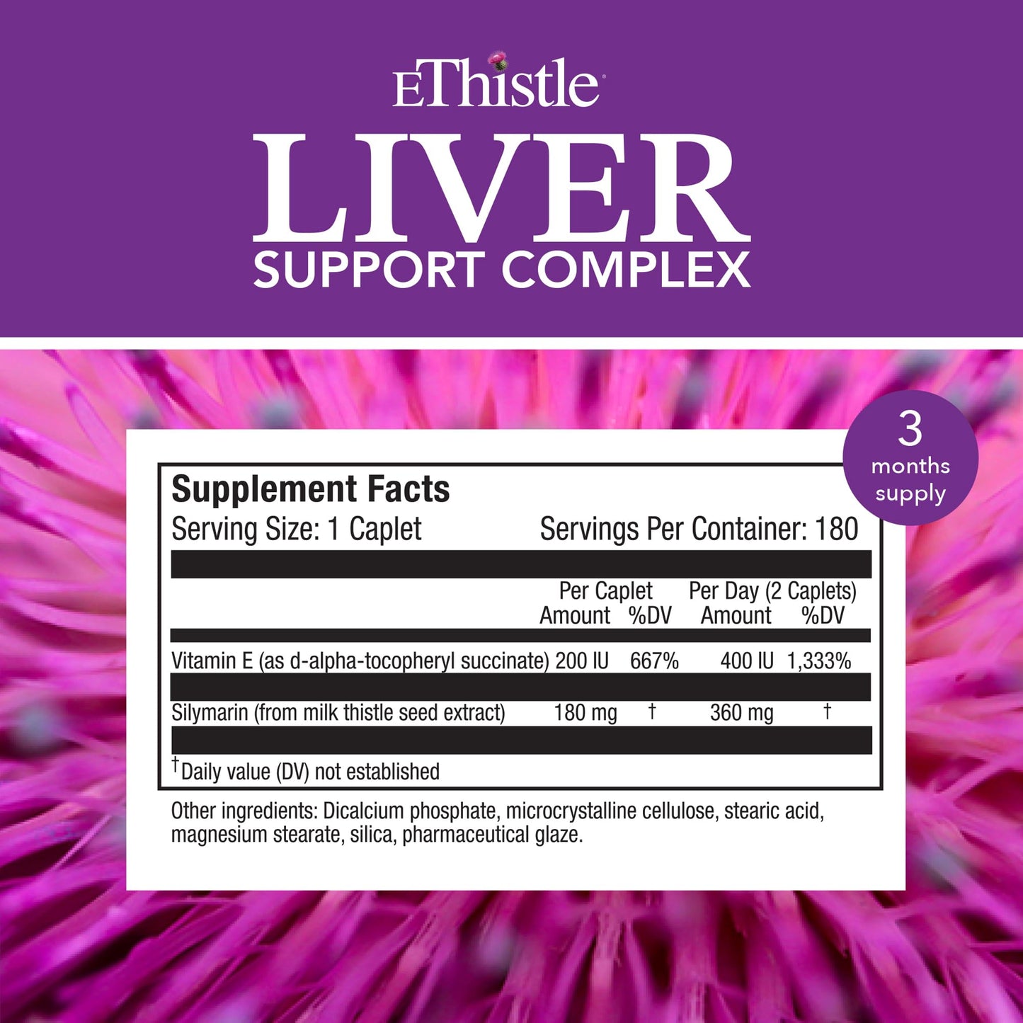 EThistle Liver Wellness – Milk Thistle & Vitamin E Liver Health Formula, Caplets 180 Count