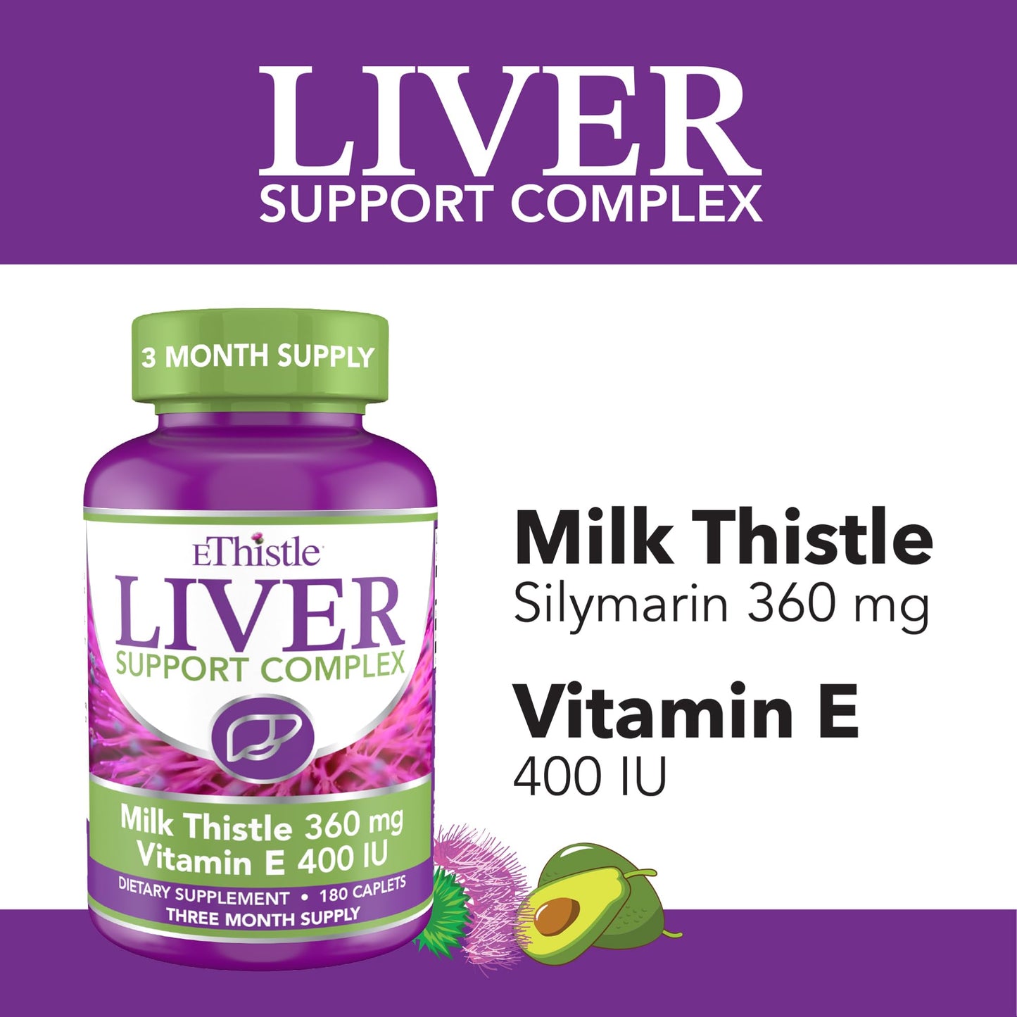 EThistle Liver Wellness – Milk Thistle & Vitamin E Liver Health Formula, Caplets 180 Count