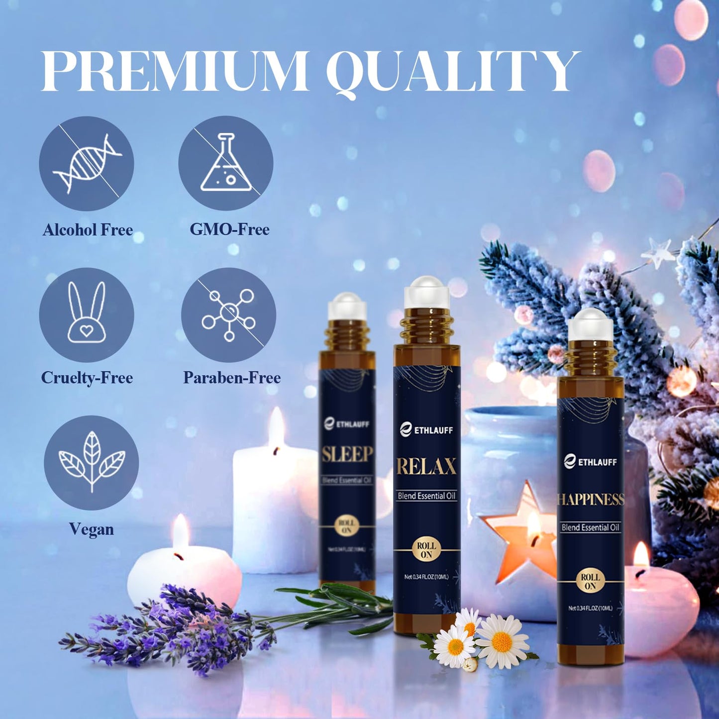 Ethlauff Essential Oil Roller Set: Sleep, Relax, Happiness – Aromatherapy Roll-On Gift