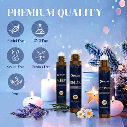 Ethlauff Essential Oil Roller Set: Sleep, Relax, Happiness – Aromatherapy Roll-On Gift