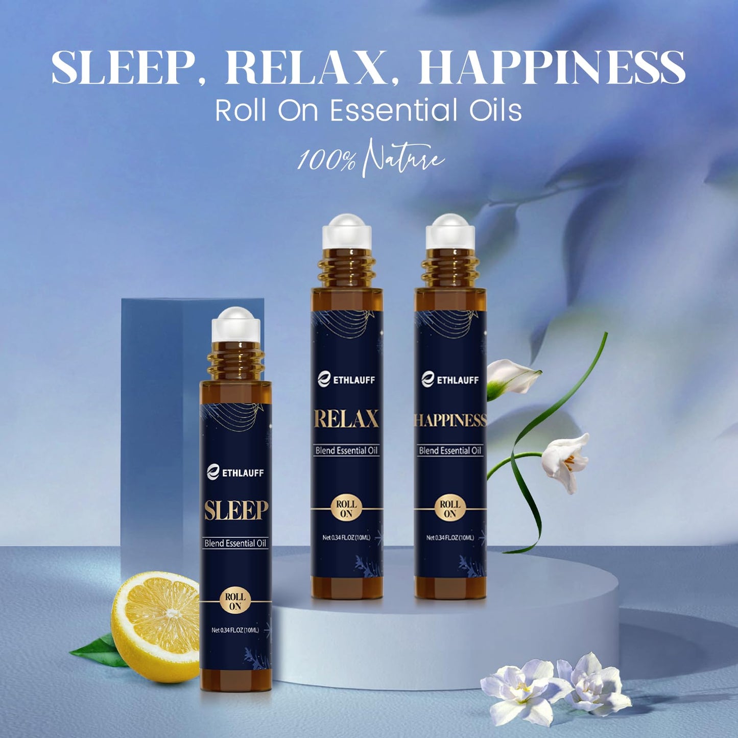 Ethlauff Essential Oil Roller Set: Sleep, Relax, Happiness – Aromatherapy Roll-On Gift