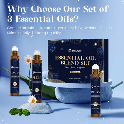 Ethlauff Essential Oil Roller Set: Sleep, Relax, Happiness – Aromatherapy Roll-On Gift
