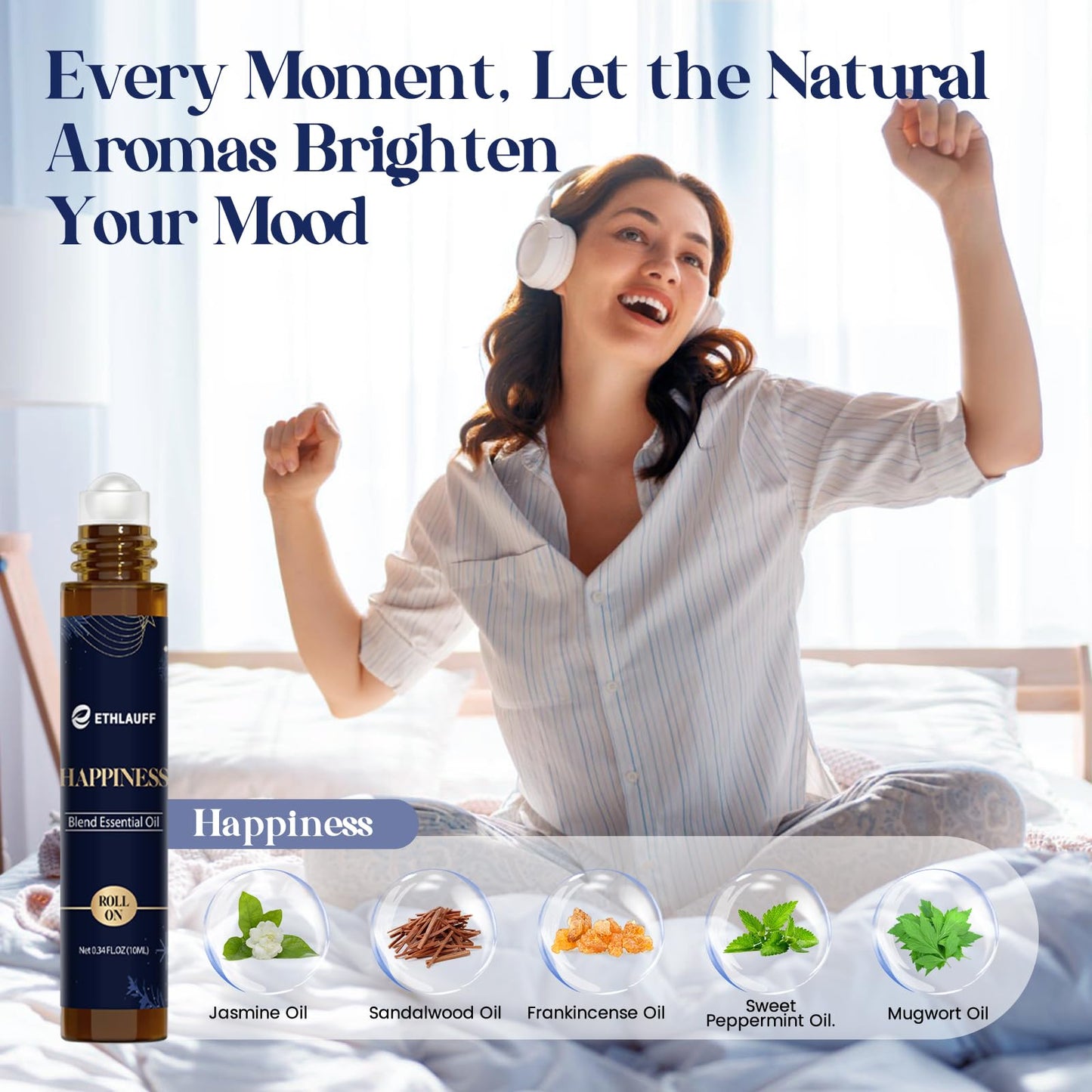 Ethlauff Essential Oil Roller Set: Sleep, Relax, Happiness – Aromatherapy Roll-On Gift