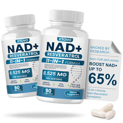 ETOVO NAD+ Supplement – Liposomal NAD Booster with Resveratrol, Quercetin & Curcumin (2 Bottles, 90 Capsules Each)