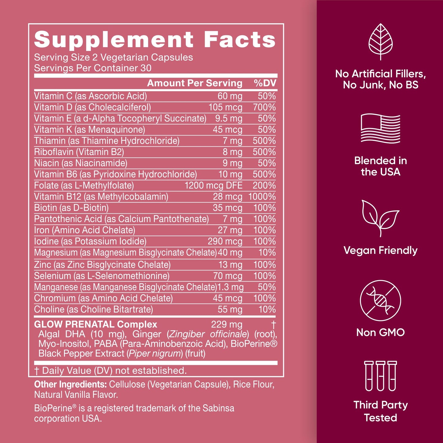 Glow Prenatal Vitamins for Women by Eu Natural – 20-in-1 DHA & Folic Acid, Vegetarian, 120 Capsules