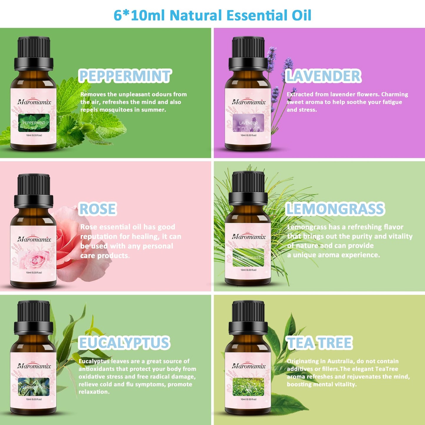 Oil Diffuser & Essential Oils Set (150ml) – 6 Oils, Auto Shut-Off, 7-Color Night Light | Gifts for Mom