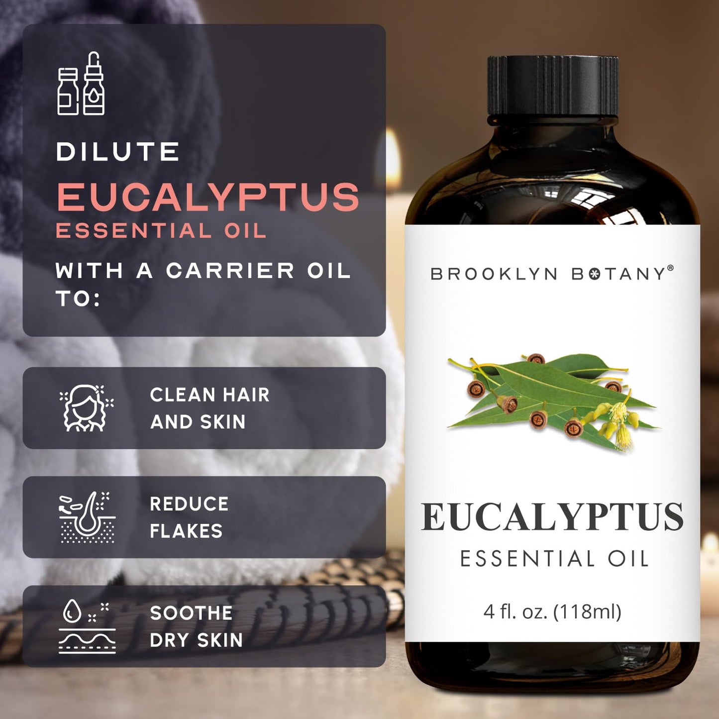 Brooklyn Botany Eucalyptus Essential Oil - 4 Fl Oz, 100% Pure & Natural, Premium Grade with Dropper