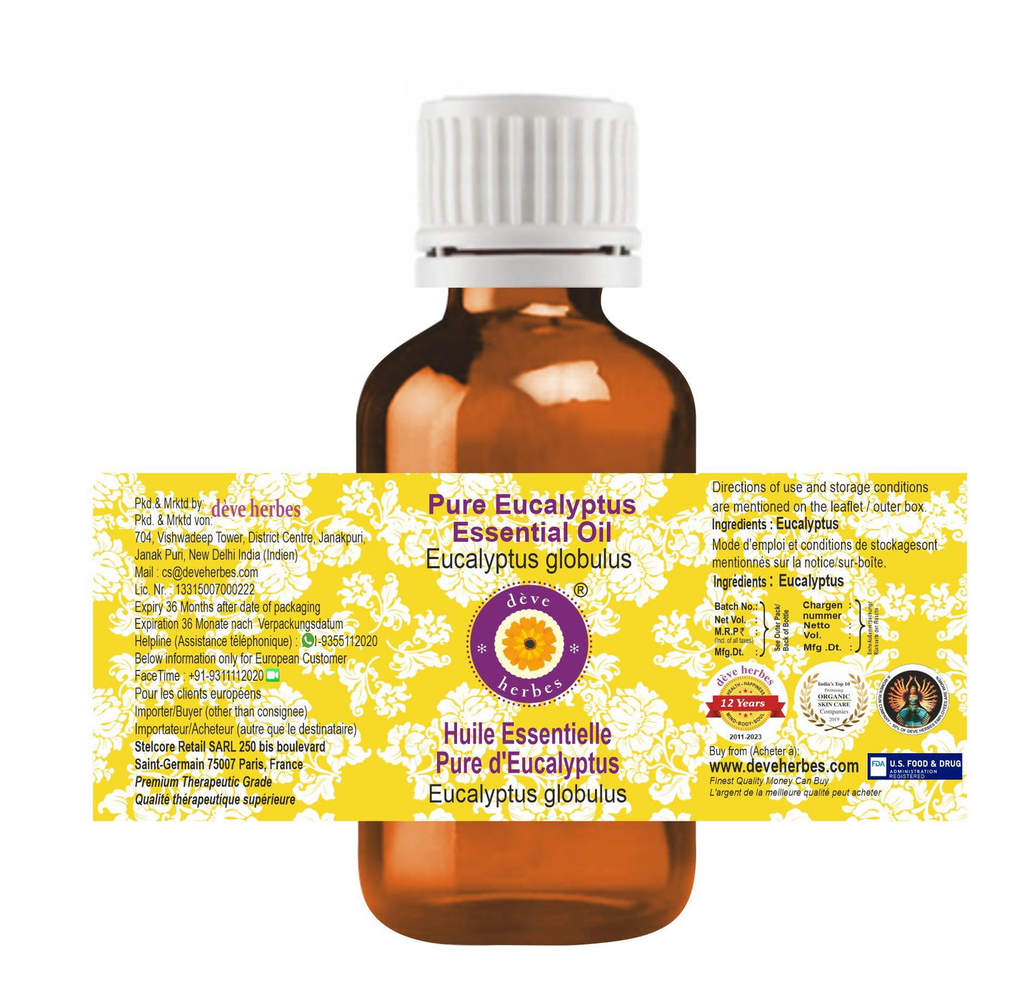 Deve Herbes Pure Eucalyptus Essential Oil (Eucalyptus globulus) – Steam Distilled 50ml