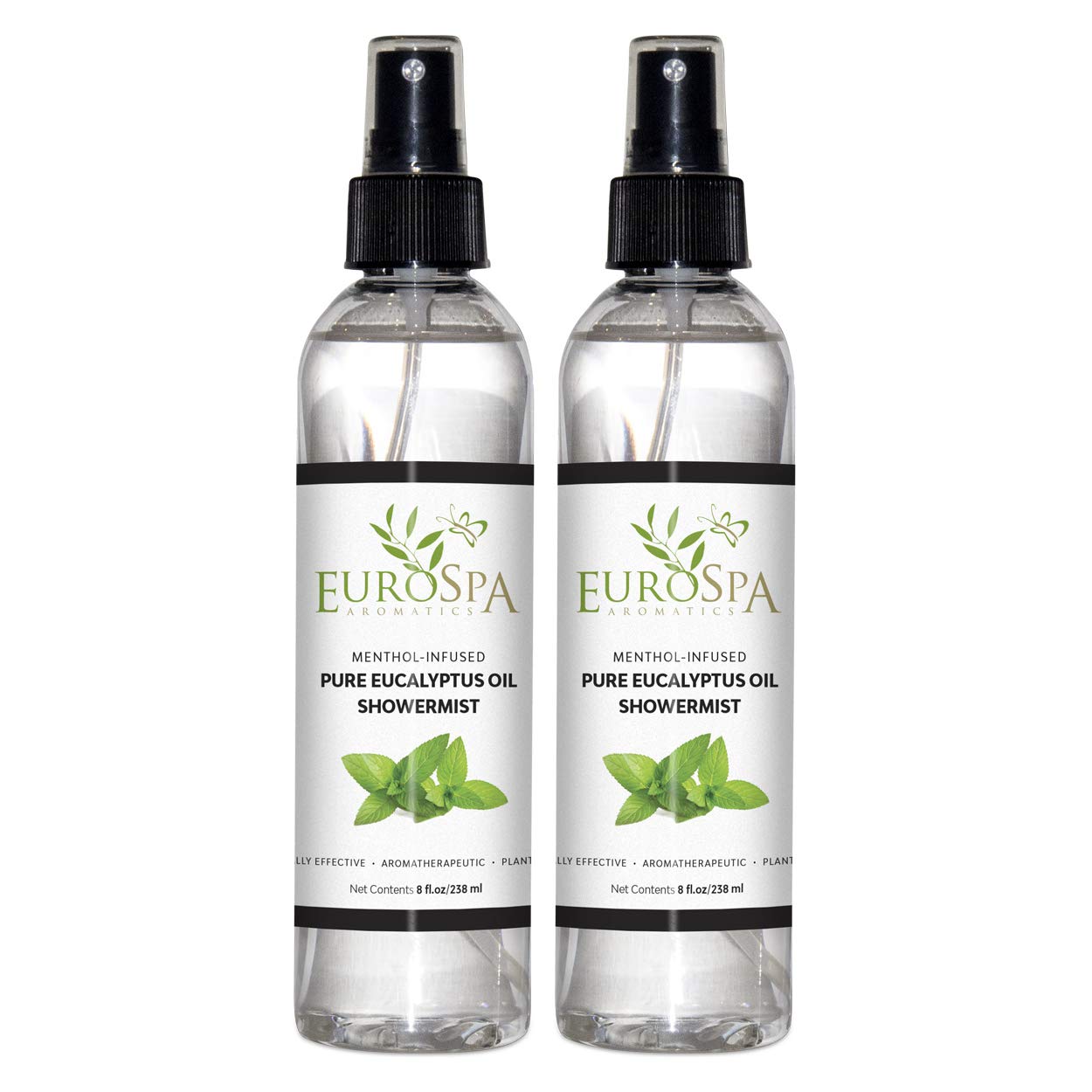 EuroSpa Aromatics Pure Eucalyptus Oil ShowerMist & Steam Room Spray – All-Natural, Menthol Infused, 8oz, 2 Pack