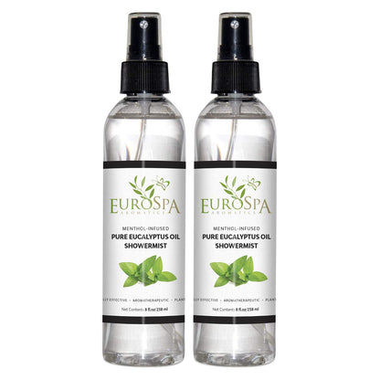 EuroSpa Aromatics Pure Eucalyptus Oil ShowerMist & Steam Room Spray – All-Natural, Menthol Infused, 8oz, 2 Pack