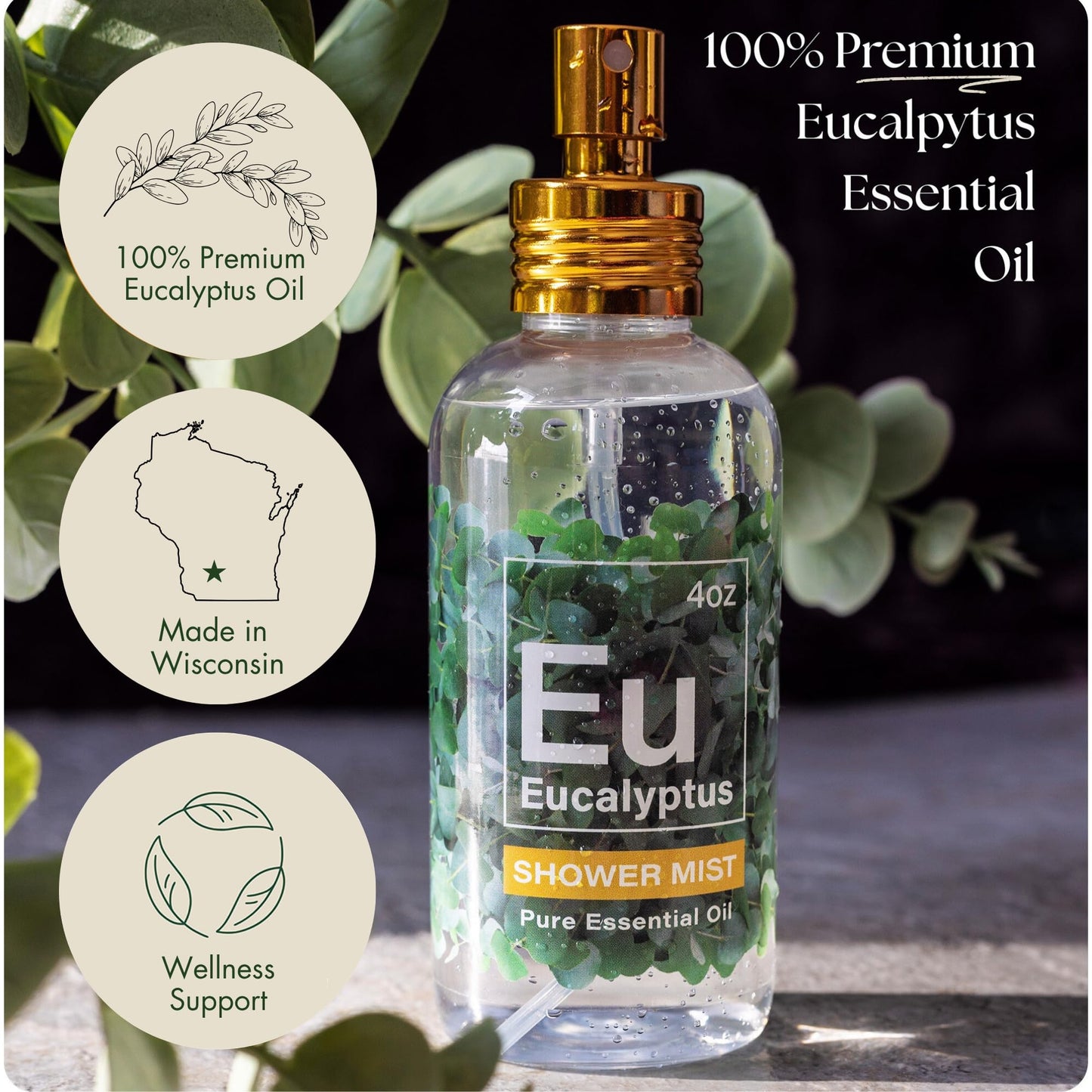 Eucalyptus Shower Spray 2 oz – Spa-Grade Aromatherapy, Made in USA