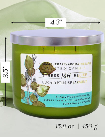 Eucalyptus Spearmint 3-Wick Soy Candle – 15.8 oz Aromatherapy Candle
