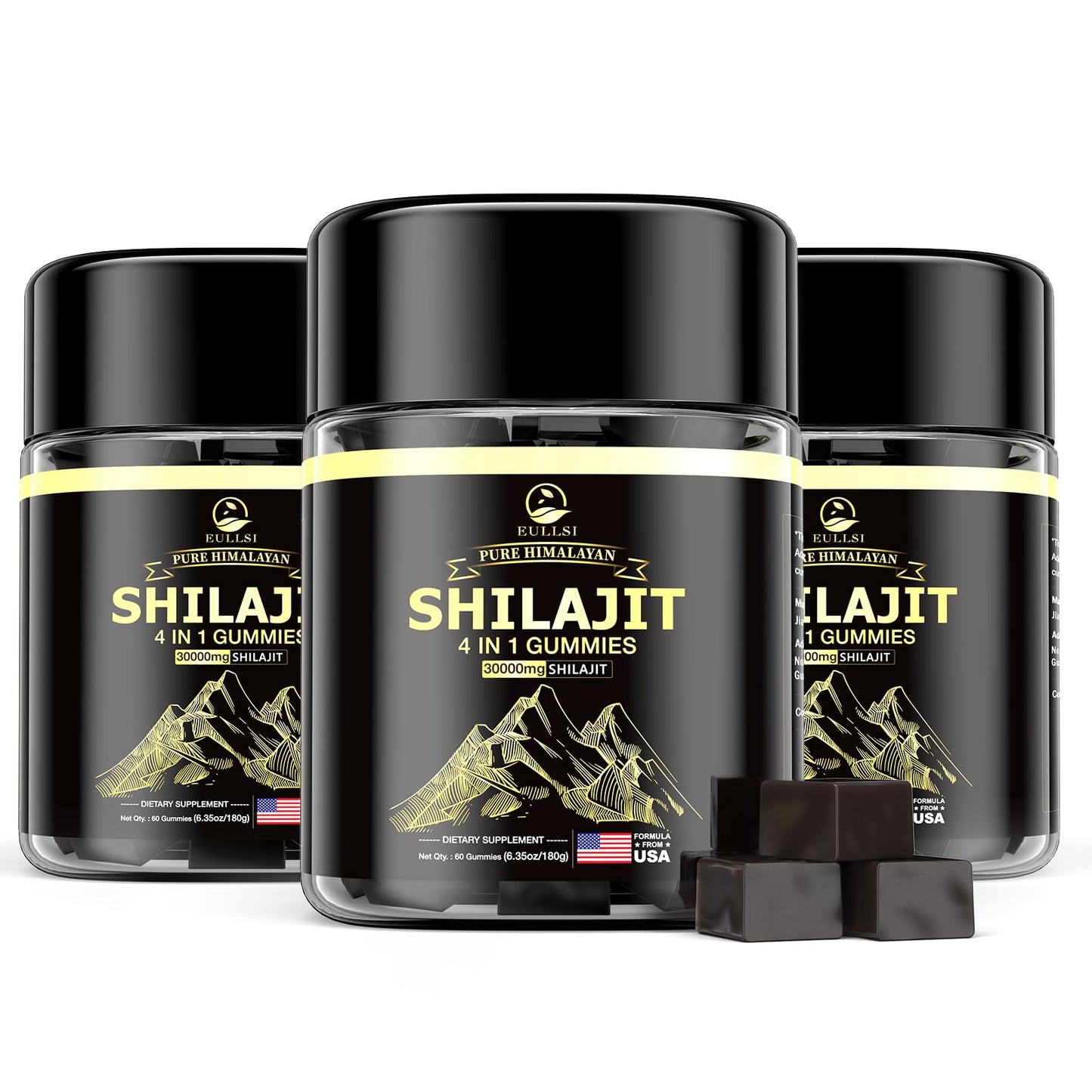 Eullsi Pure Himalayan Shilajit Gummies + Ashwagandha for Energy, Stamina & Immune Support | Vegan Non-GMO, 180 Count