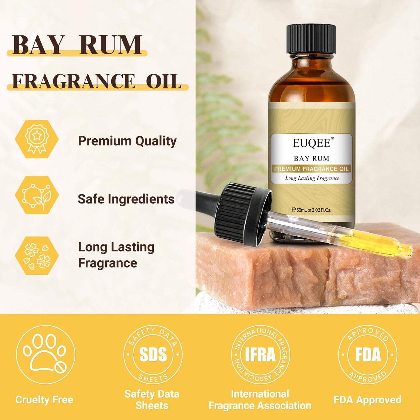 EUQEE Bay Rum Fragrance Oil with Glass Dropper – 60 ml